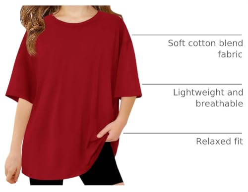Image of Haloumoning Girls Short Sleeve T-Shirts | Kids, Summer,Girls shirts,Oversized t shirts,Girls T-Shirts,Oversized Tops, Casual Crewneck, Basic Tees 5-14Y