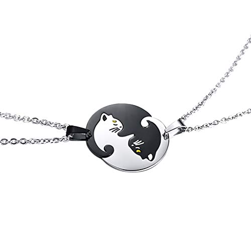 gazechimp 2pcs Aço Inoxidável Dele E Dela Yin Yang Colar De Pingente De Gato De Estimação