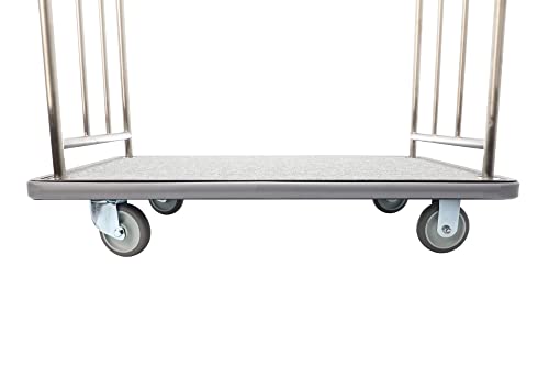 Value Valet Hotel Luggage Cart – for Commercial Use, Condos, Resorts – Brushed Stainless Steel Bellman Trolley Cart w/ 5” Rubber Wheels & Gray Carpet, 800 lb Load Capacity
