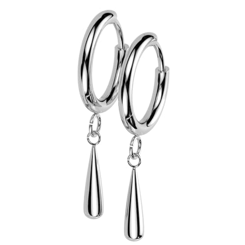 18GA F-136 Implant Grade Titanium 2mm Thick Hinged Dangling Teardrop Hoop Earrings, Sold as a Pair