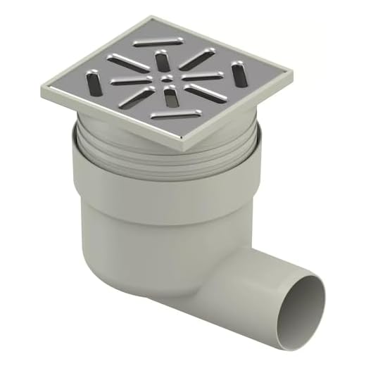 Uponor Aqua Ambient DN 50 Standard Horizontal Bodenablauf mit EDELSTAHL Ablaufrost, Punktablauf mit INOX-Gitter 10 cm x 10 cm, Grau