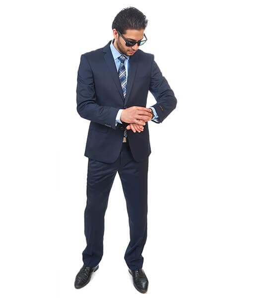 AZAR MAN Slim Fit Men Suit 2 Button Navy Blue Notch Lapel Flat Front Pants3