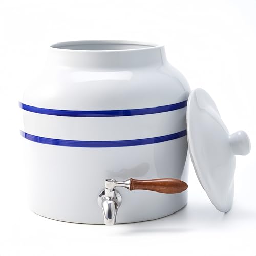 Dispensador de agua de cerámica para botella de 5 galones, dispensador de agua con grifo de acero inoxidable duradero, ideal para jarras de 3 a 5 galones, diseño clásico de porcelana (uso con rayas