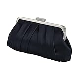 JAMBHALA Women Elegant Pleated Clutch Bag Ruched Purse with Metal Chain, Dressy Crossbody Shoulder Bag for Weddings, Galas, Prom, Cocktail, Black