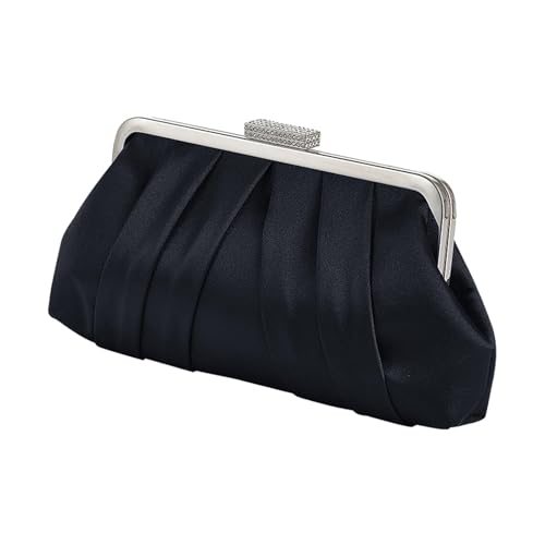Women Elegant Evening Clutch Bag Small Formal Handbag Pleated Satin Shoulder Bag Simple Classic Purse Black