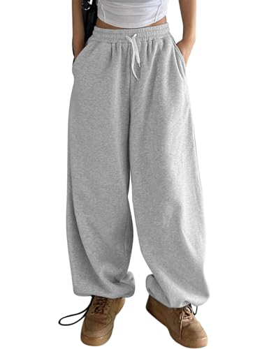 HeSaYep Fleece Lined Sweatpants for Women Winter Warm Wide Leg Drawstring Cuffs Baggy Sweat Pants with Pockets2