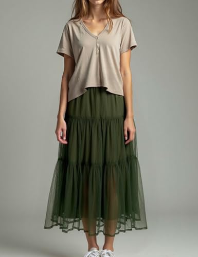 Women's Flowy Tulle Skirt High Waist Tiered A-Line Mesh Ruffle Skirts2