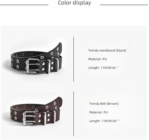 Belts for women, Waist Belt Women's Waist Belts Fashion Star Eye Decoration Double Row Belt Adjustable Jeans Leather Belt(Coffee)3