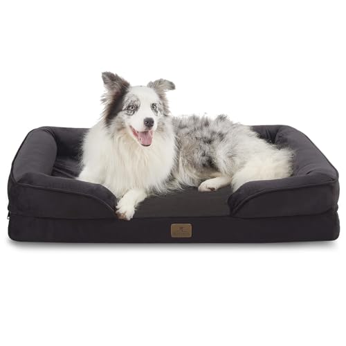 Image of Bedfolks Orthopedic Dog Bed, Big Waterproof Dog Sofa Bed for Large Dogs, Egg Foam Pet Couch Bed with Removable Washable Cover and Nonslip Bottom, Black