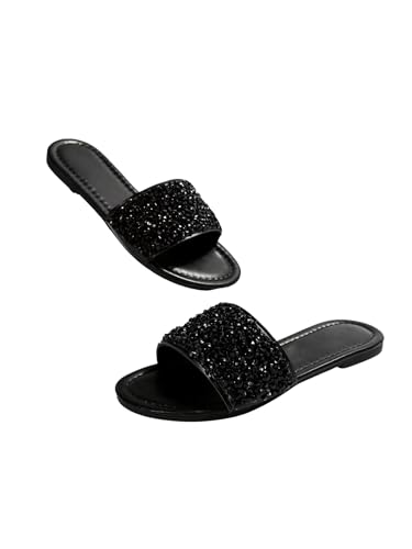 GORGLITTER Women's Sparkly Flat Sandals Strappy Slip on Open Toe Slide Sandals Lightweight Slippers