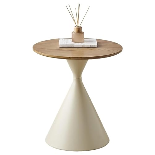 Round Wooden Coffee Table with Metal Base Small Sofa Side