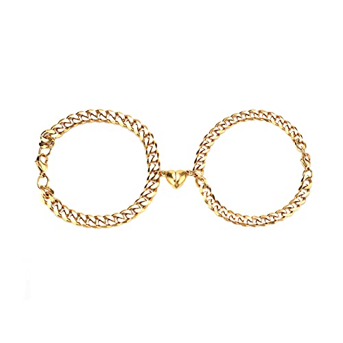 FUTIMELY 2 Pcs Couple Bracelets for Men Women Silver Gold Cuban Chain Bracelets Peach Hearts Each Other Bracelet Couple Matching Promise Mariner Thick Link for Boyfriend Girlfriend Gifts