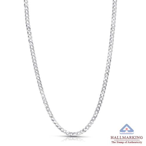 Image of TRUESILVER ACPL Solid 925 Sterling Silver Italian 3.25mm Diamond-Cut Cuban Link Curb Chain Necklace for Men Women (16, 18, 20, 22, 24, 26 Inches)