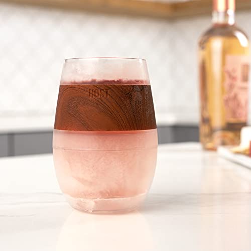 Host Wine Freeze Cooling Cup, Plastic Double Wall Insulated Freezable Drink Chilling Tumbler With Freezing Gel Wine Glasses For Red And White Wine, Set Of 1, 8.5 Oz, Wood #TOP6