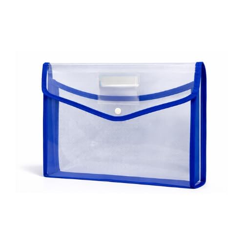 Image of LIKHIT Clear Document Folder Bag with Snap Button Closure | Transparent Plastic File Organizer with Blue Border | Waterproof A4 Document Holder for Office, School, Home & Travel