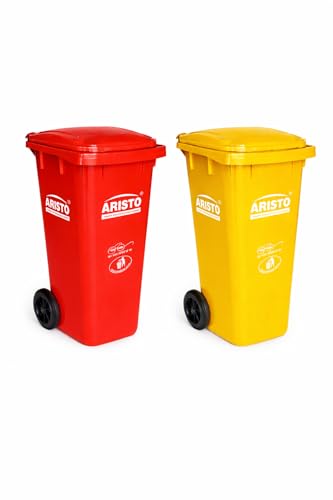 Image of ARISTO Wheel Garbage Dustbin 120 LTR - red /yellow Pack of 2