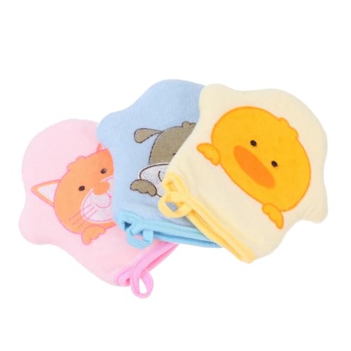 Image of Housoutil 3Pcs Baby Bath Gloves Soft Terry Cloth Wash Mitts for Kids Gentle Exfoliating Scrub Gloves Toddler Bathing Supplies
