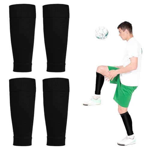 Football Kids Sock & Sleeve Footwear, Footless Socks, Shin Guards, For Beginners, Teens, Adults (Black)