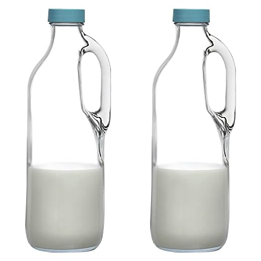 2 Pc 47oz Clear Glass Milk Bottles Glass Pitcher with Handle and Lids - Airtight milk Container for Refrigerator Jug Water Juice Heavy Milk Bottle Liquid Containers for Kitchen