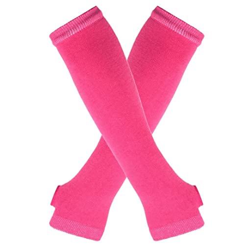 Image of Women's Long Knitted Fingerless Gloves Thumbhole Stretch Arm Warmers | Stretchy soft knitted arm warmers for women, comfortable thumbhole design, ideal daily winter hand sleeve accessories