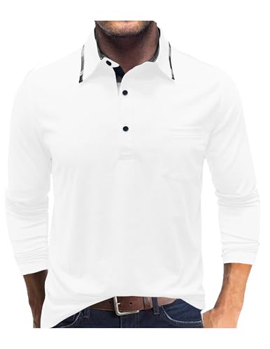 Aro Lora Polo Homme Manches Longues Top Shirt avec Poche T-Shirt Casual Col Contrasté Golf Polo Top...