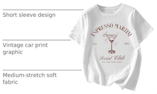Image of RoseSeek Women's Graphic Letter Tee Crew Neck Trendy Summer Vintage T Shirt