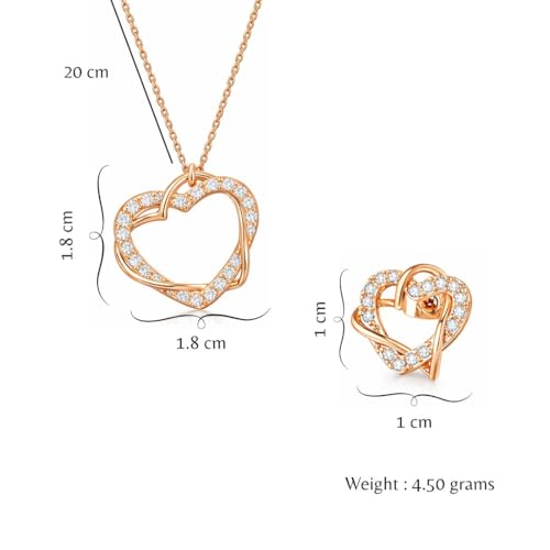 Image of Nilu's Collection Rose Gold & Silver Plated Heart Pendant with American Diamond - Elegant Pendant for Girls - Ideal Gift for Valentine's /Birthday /Dates