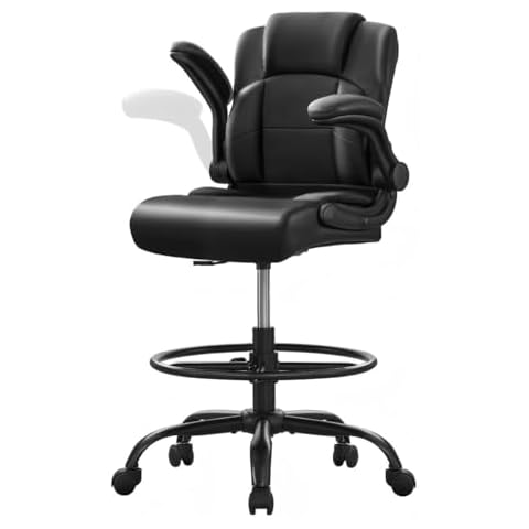 500 lbs Drafting Chair Tall Office Chair with Flip-up Armrests for Standing Desk Executive Ergonomic Computer Leather Desk Chair with Lumbar Support, Adjustable Foot Ring for Home or Drawing Use Cover