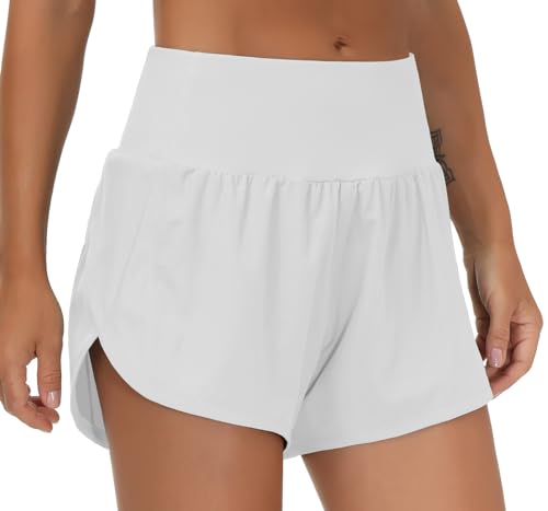 Image of THE GYM PEOPLE Womens High Waisted Running Shorts Quick Dry Athletic Workout Shorts with Mesh Liner Zipper Pockets