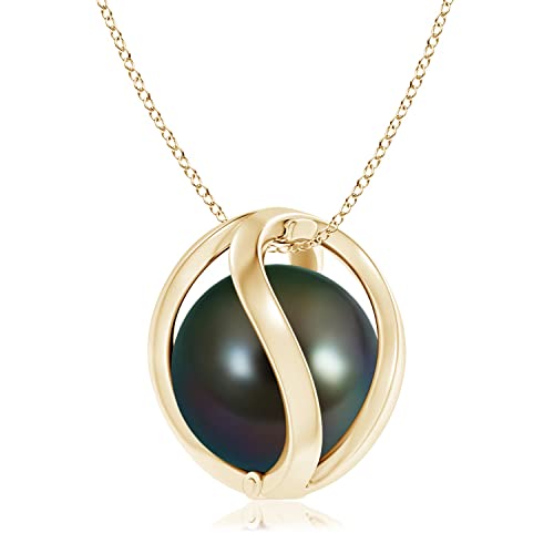 Angara Tahitian Pearl Pendant for Women | Round Tahitian Cultured Pearl Cage Pendant Necklace in 14K Solid Gold | June Birthday, Anniversary, Gemstone Jewellery Gift2