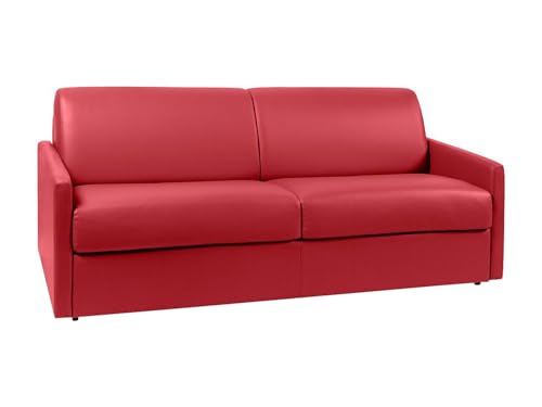 Vente-unique - Canapé 4 Places Convertible Express en Simili Rouge - Couchage 160 cm - Matelas 14 cm CALIFE