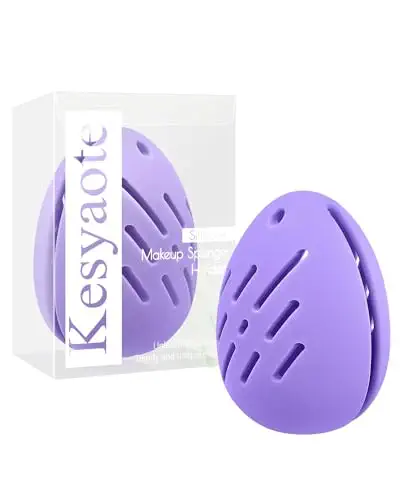 Kesyaote Travel Makeup Sponge Holder | Beauty Blender Case for Organizing Wet and Dry Cosmetic Sponges at Anytime | Eco-friendly Silicone (Purple)