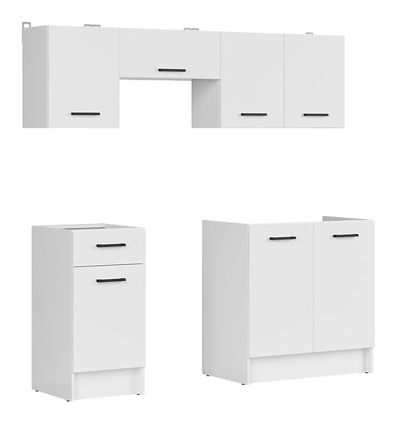 PEGANE Cuisine complète 180 cm,Ensemble de Meuble de Cuisine Coloris Blanc, Plan de Travail Non Inclus