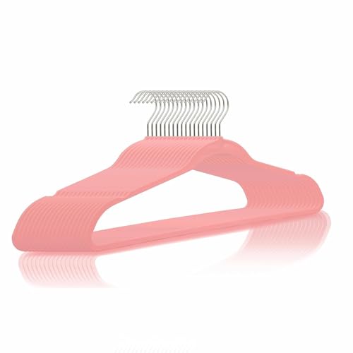 Image of ALPHIT SALE Slim Plastic Hangers for Clothes - Heavy Duty Non-Velvet Hangers with 360 Swivel Chrome Hook & Non Slip Notches - Ideal for Dresses Coats Shirts Jackets & More (Pink, 48)