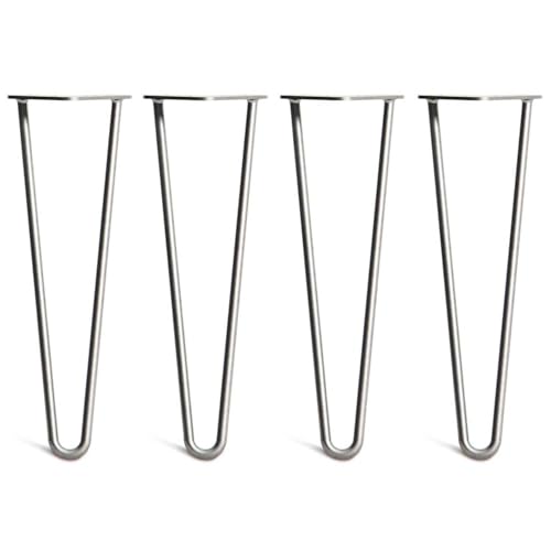 Image of [HLC] 4 x Heavy Duty Hairpin Table Legs – Superior Double Weld Steel Construction with Free Screws, Build Guide & Protector Feet, Worth £8 Included! – 12mm Steel [16"/40cm, 2 Rod, Zinc]