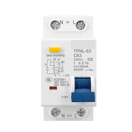 Interruptor RCBO MCB 1P+N con protección contra sobrecorriente de líneas de 230V 3