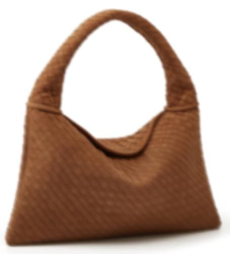 Image of Slouchy Woven Suede Hobo Bags Women Trendy Suede Purse Crossbody Crescent Shoulder Satchel Work Bag Top Handle Tote Handbag | Slouchy