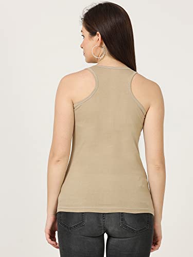 Image of FLEXIMAA Women's Cotton Plain Round Neck Sleeveless T-Shirt