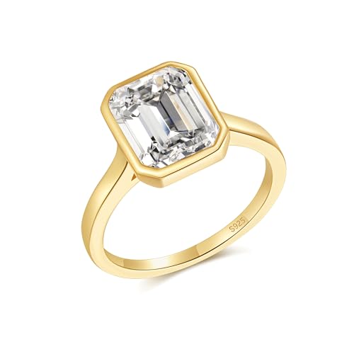 Cubic Zirconia Engagement Ring 925 Sterling Silver Emerald Cut 1CT/2CT/3CT CZ 14k Gold Plated Anniversary Wedding Promise Rings for Women Lover Size 5-92
