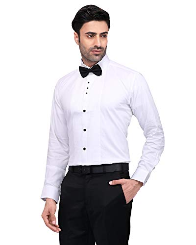 Image of N Dot Men's Cotton Slim Fit Tuxedo Style Pleated Party Formal Shirt
