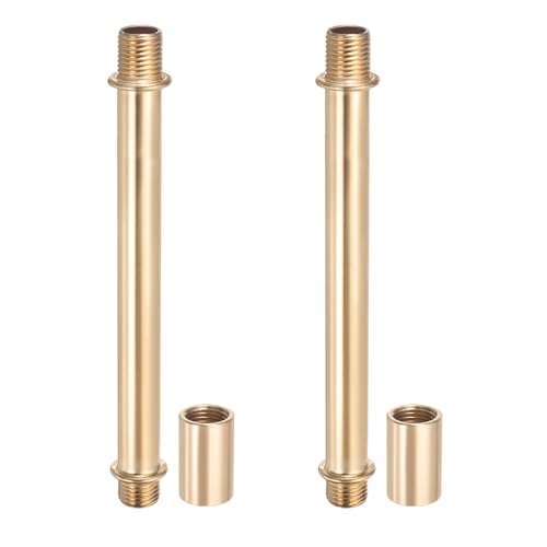Image of PATIKIL Straight Pipe Lamp Stems Rod Kit, 2 Set M10 Carbon Steel 120mm(4.72 inch) Long Double End Thread Rod with Coupling Nuts Sleeve Connector for Table Lamps Chandeliers,Gold