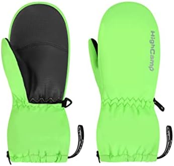 HIGHCAMP Kids Winter Waterproof Ski Snow Mittens Warm with Zipper for Toddler Boys Girls-Green, S