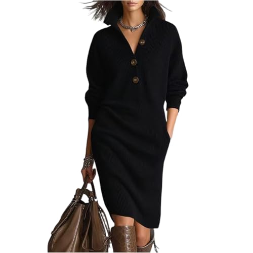 Winterkleider Damen Lang Strickkleid Damen Winter Kleider Elegant Pulloverkleid Langarm Strickkleider V Ausschnitt Pullover Kleid A Linie Maxikleid...