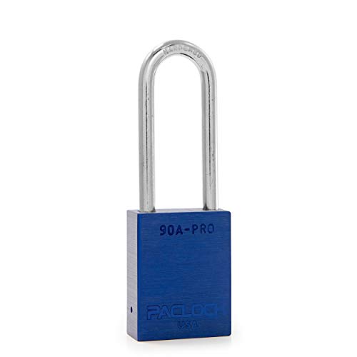 Image of PACLOCK's 90A-PRO Padlock, 1 /4 inch Diameter Hard. Steel Shackle, 2-1 /2 inch Tall, High Performance 7-Pin Cylinder w / 1 Key, Keyed Differently, Blue