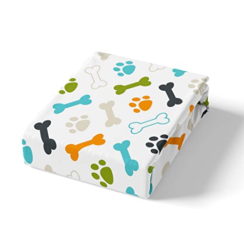 Colorful Paw Fitted Sheet Queen Size Cartoon Bones Bedding Set Animal Footprints Sheet Set,Cute Dog Cat Bed Cover Ultra Soft Breathable Bedspread 3 Pcs For Kids Teens Boys #TOP4