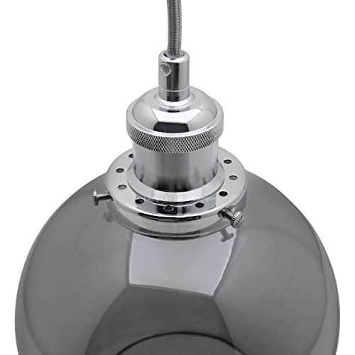 3 Lights Pendant Light Cluster Mini Glass Globe Shades Smoked Grey, Vintage Industrial Chrome Ceiling Lamp Fixture H3044 - Image 4