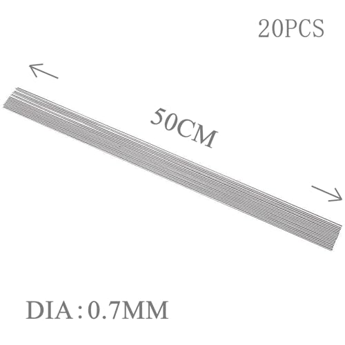 COYOUCO 20Pcs 304 Stainless Steel Round Rod, 500Mm Length Metal Solid Shaft Rods for Industry and DIY Craft,0.7mm