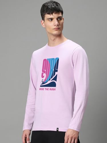 Image of Bewakoof Men Typography Regular Fit Full Sleeve Round Neck Pure Cotton T-Shirt
