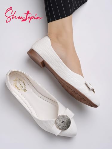 Image of Shoetopia Oversized Bow Detailed White Bellies for Girls-EU37