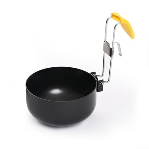Yhenlovtt Sartén escalfadora de huevos de acero inoxidable con mango resistente al calor, diseño plegable antiadherente, vaporizador de cocina redondo para cocinar en casa múltiples huevos (1 unidad)